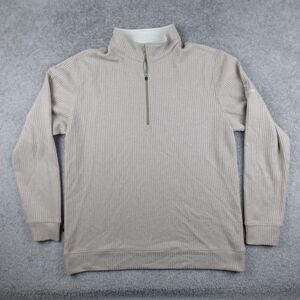 Straight Down Sweater Men L Beige 1/4 Zip Long Sleeve Golf Pullover Mock Neck